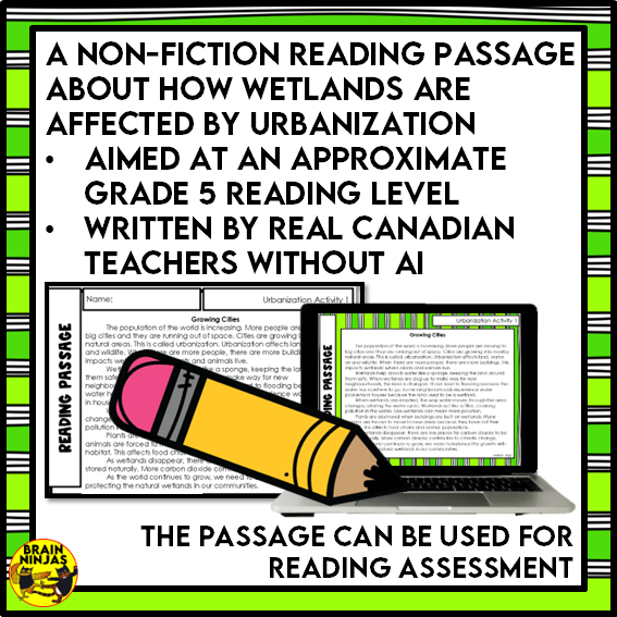 Urbanization of Wetlands Reading Comprehension Activities | Paper and Digital