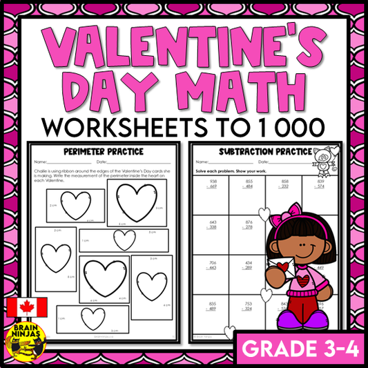 Valentine's Day Math Worksheets Numbers to 1000 | Paper