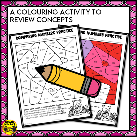 Valentine's Day Math Worksheets Numbers to 1000 | Paper