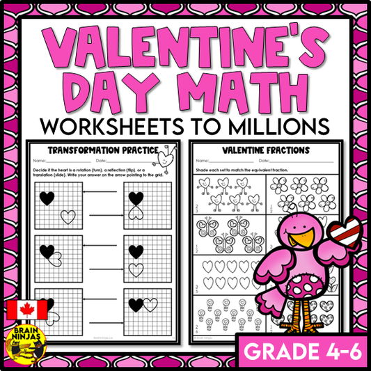 Valentine's Day Math Worksheets for Numbers up to 1 000 000 | Paper