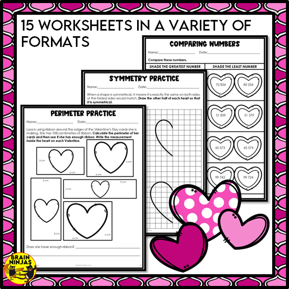 Valentine's Day Math Worksheets for Numbers up to 10 000 | Paper