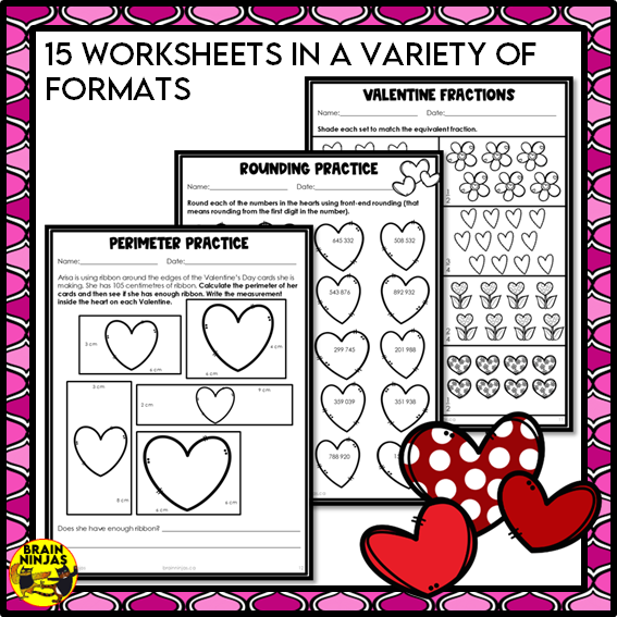 Valentine's Day Math Worksheets for Numbers up to 1 000 000 | Paper