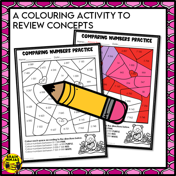 Valentine's Day Math Worksheets for Numbers up to 10 000 | Paper
