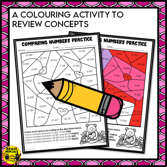 Valentine's Day Math Worksheets for Numbers up to 1 000 000 | Paper