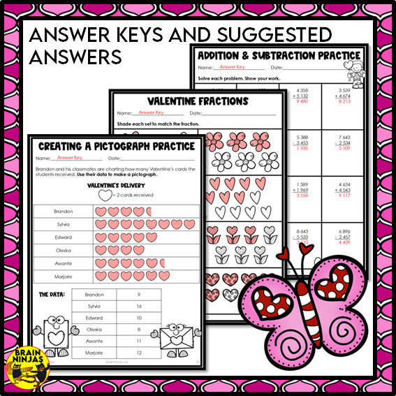 Valentine's Day Math Worksheets for Numbers up to 10 000 | Paper