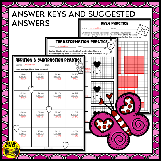 Valentine's Day Math Worksheets for Numbers up to 1 000 000 | Paper