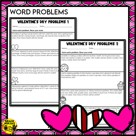 Valentine's Day Math Worksheets for Numbers up to 1 000 000 | Paper