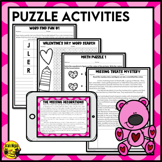 Valentine's Day Activities | Word Games | Puzzles | Paper and Digital