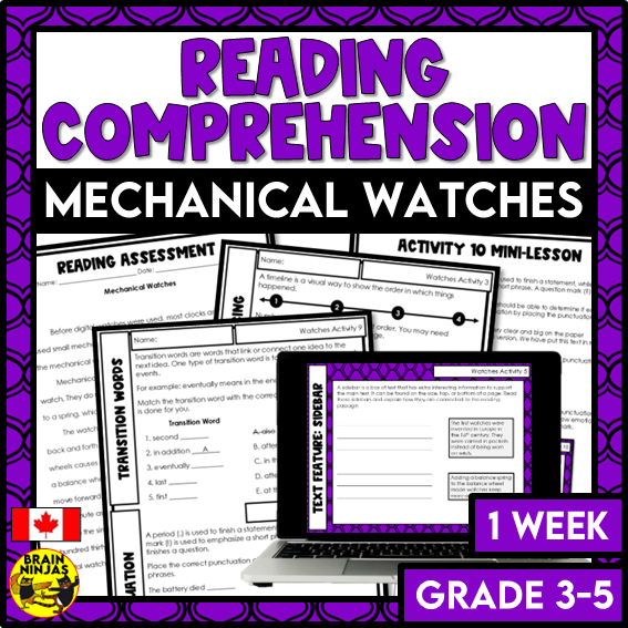 Mechanical Watches Reading Comprehension Activities | Paper and Digita ...