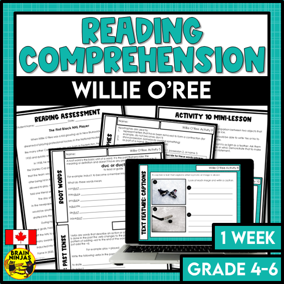 Willie O'Ree Reading Comprehension Activities | Paper and Digital