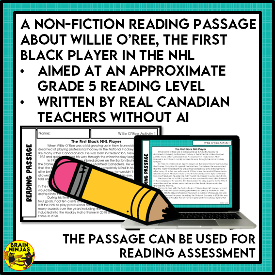 Willie O'Ree Reading Comprehension Activities | Paper and Digital