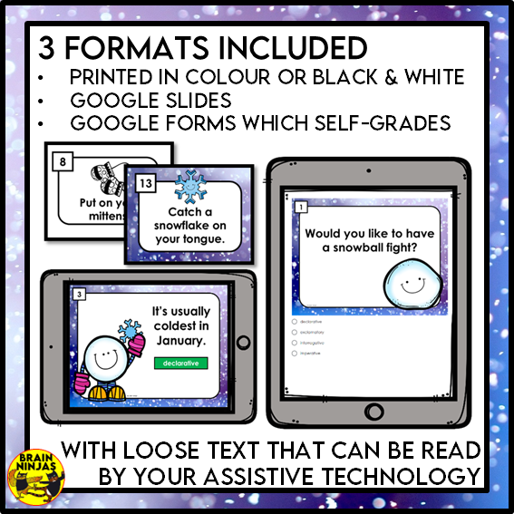 Types of Sentences Identifying and Punctuating With Winter Theme | Paper and Digital