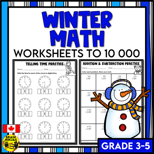 Winter Math Worksheets Numbers to 10 000 | Paper