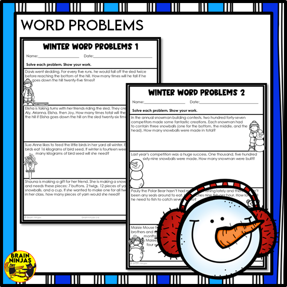 Winter Math Worksheets Numbers to 1 000 000 | Paper