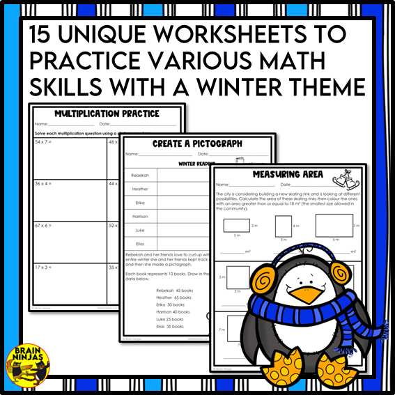 Winter Math Worksheets Numbers to 10 000 | Paper