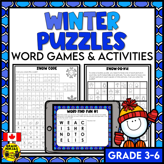 Winter Activities Word Games Puzzles Writing Prompts | Paper and Digital