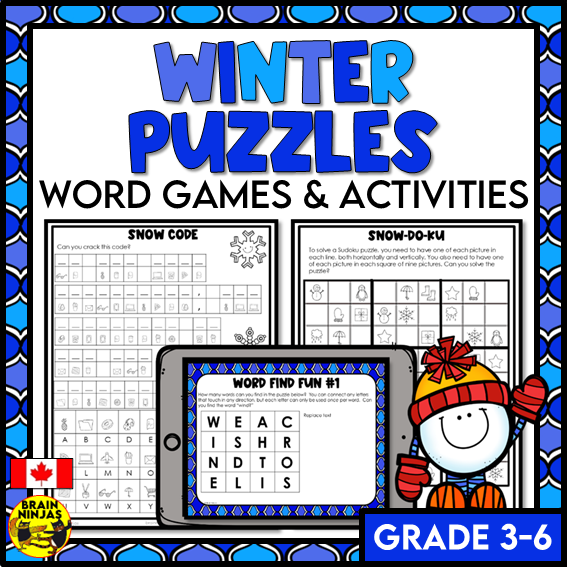Winter Activities Word Games Puzzles Writing Prompts | Paper and Digital