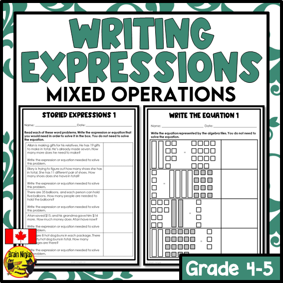 Writing Expressions and Equations With Variables Math Worksheets | Paper | Grade 4