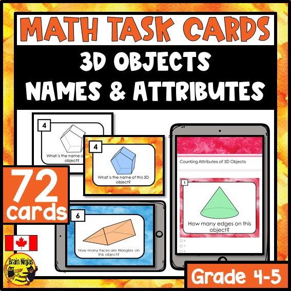 3D Objects Math Task Cards | Paper and Digital | Grade 3 Grade 4 Grade 5