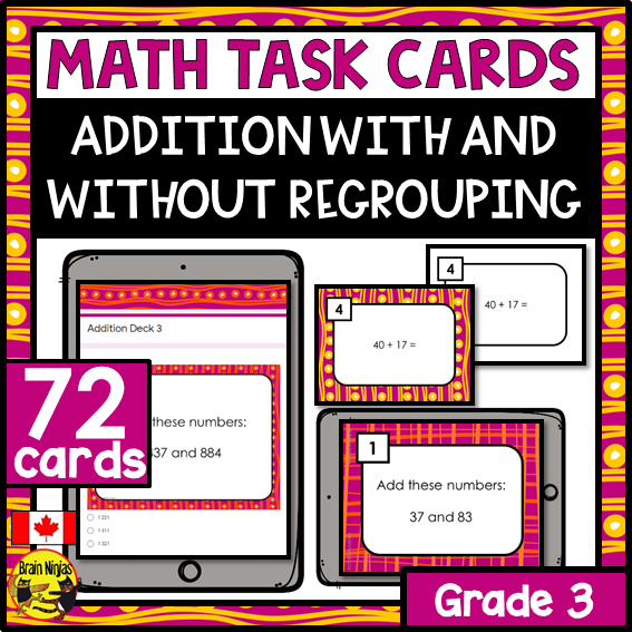 Addition Math Task Cards | Paper and Digital | Grade 3
