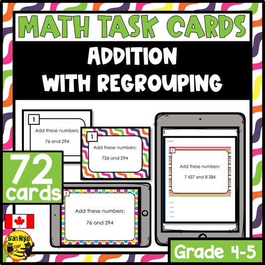 Addition Math Task Cards | Paper and Digital | Grade 4 Grade 5
