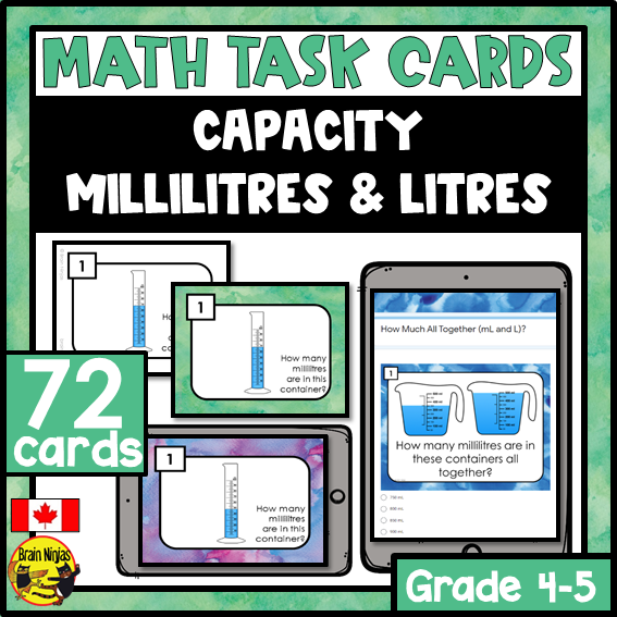 Capacity mL and L Math Task Cards | Paper and Digital | Grade 5 Grade ...