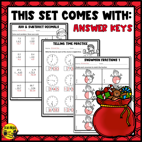 Christmas Math Worksheets | Numbers to 10 000 | Paper