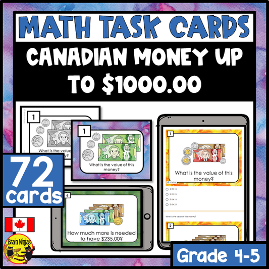 Canadian Money Math Task Cards | Paper and Digital | Grade 4 Grade 5