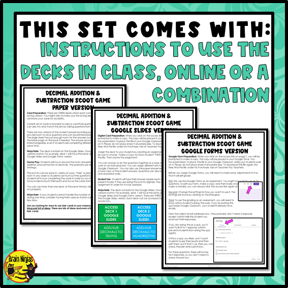Decimals Addition and Subtraction Math Task Cards | Paper and Digital | Grade 4 Grade 5