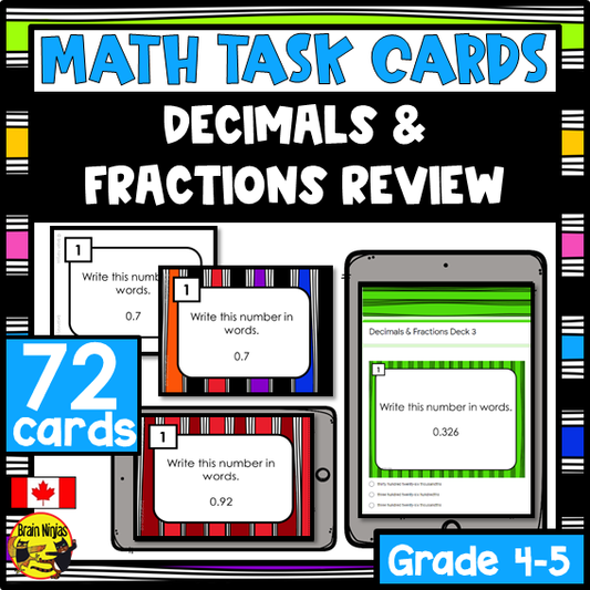 Decimals and Fractions Math Task Cards | Paper and Digital | Grade 4 Grade 5
