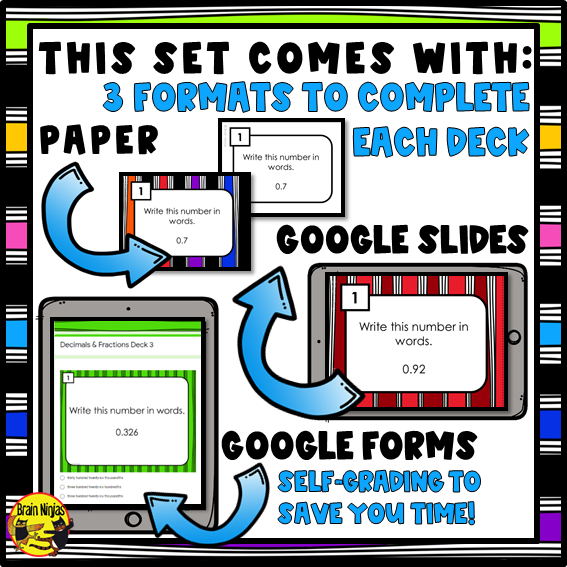 Decimals and Fractions Math Task Cards | Paper and Digital | Grade 4 Grade 5