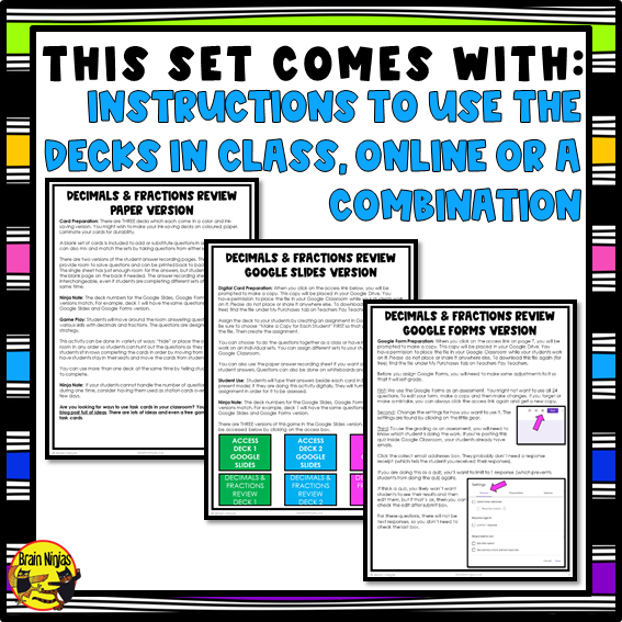 Decimals and Fractions Math Task Cards | Paper and Digital | Grade 4 Grade 5