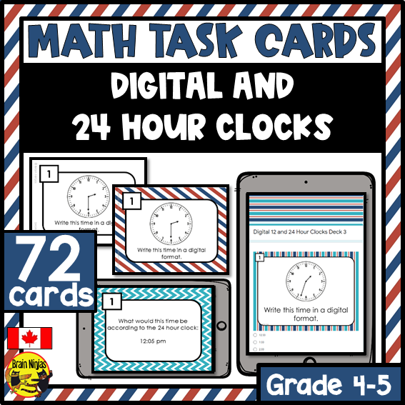 12 and 24 Hour Clocks Math Task Cards | Paper and Digital | Grade 4