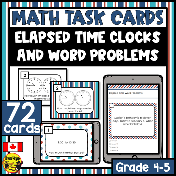 Elapsed Time Math Task Cards | Paper and Digital | Grade 4 Grade 5