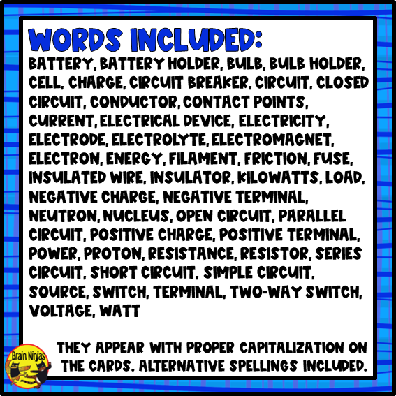 Electricity Vocabulary | Editable Flashcards | Paper
