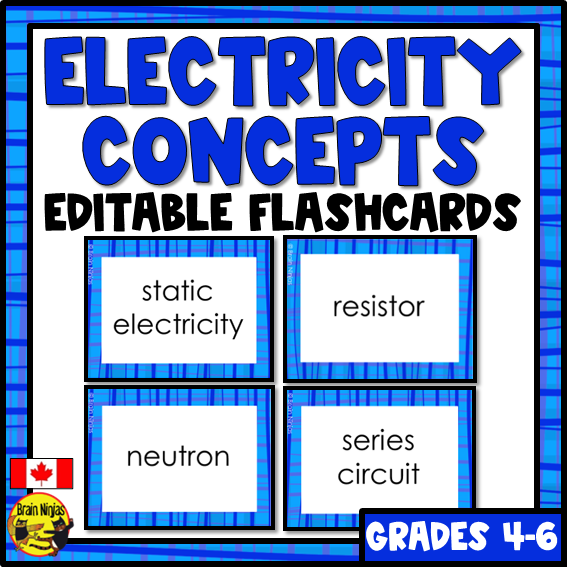 Electricity Vocabulary | Editable Flashcards | Paper