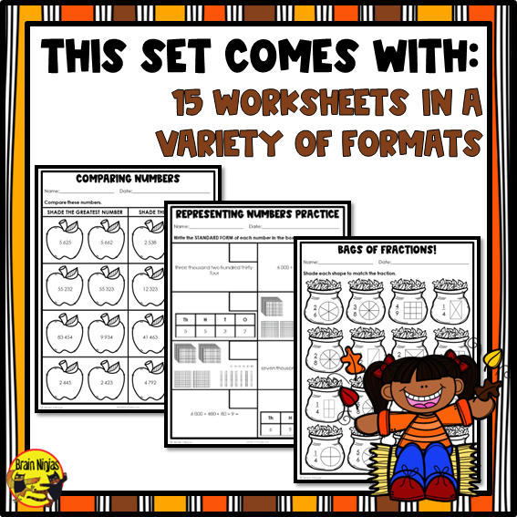 Fall Math Worksheets | Numbers to 10 000 | Paper | Grade 4