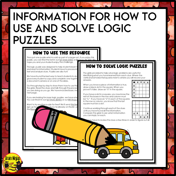 Free Back to School Logic Puzzle | Paper and Digital