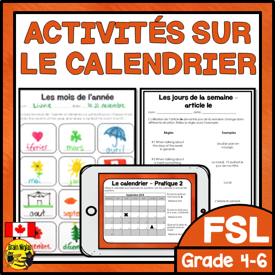 Calendar Activities | Le calendrier | French | Paper and Digital