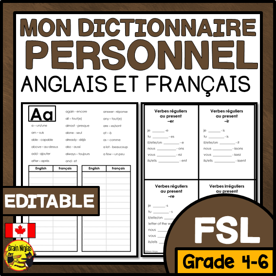 Personal Word Wall Book and Dictionary | French | Paper and Digital