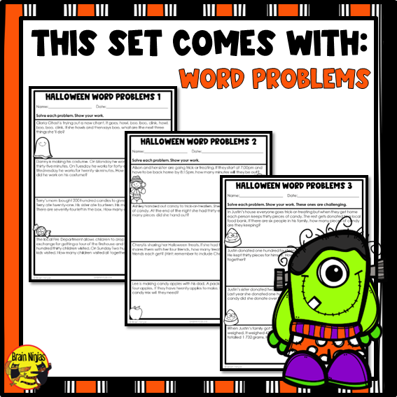 Halloween Math Worksheets | Numbers to 1000 | Paper | Grade 3
