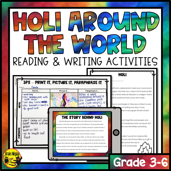 Holi Festival of Colours Reading and Writing Activities | Paper and Digital
