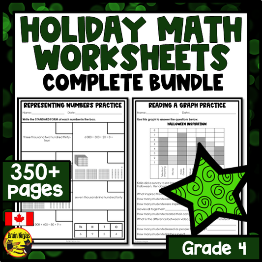 Holiday Math Worksheets Bundle | Numbers to 10 000 | Paper