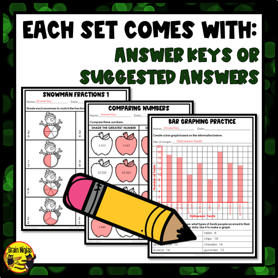 Holiday Math Worksheets Bundle | Numbers to 10 000 | Paper