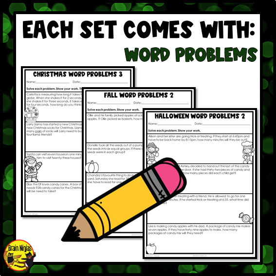 Holiday Math Worksheets Bundle | Numbers to 10 000 | Paper