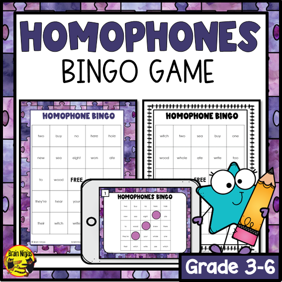 Homophones Bingo | Paper and Digital