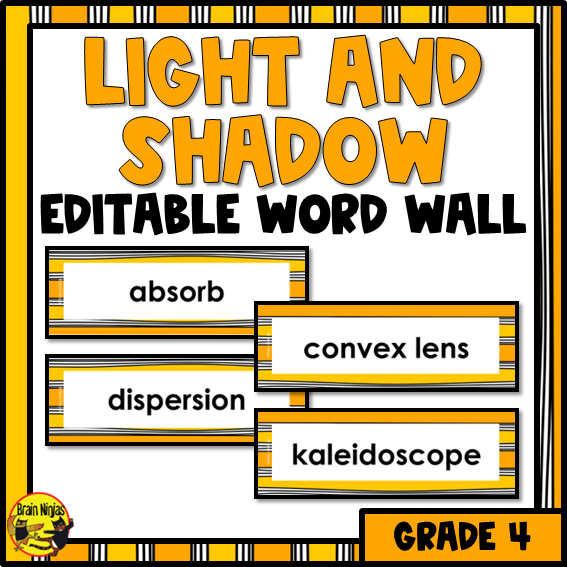 Light and Shadow Vocabulary | Editable Word Wall | Paper