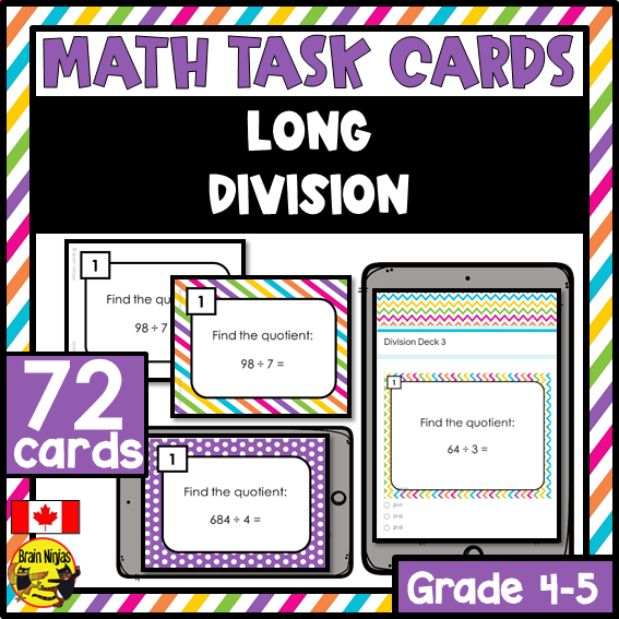 Long Division Math Task Cards | Paper and Digital | Grade 4 Grade 5