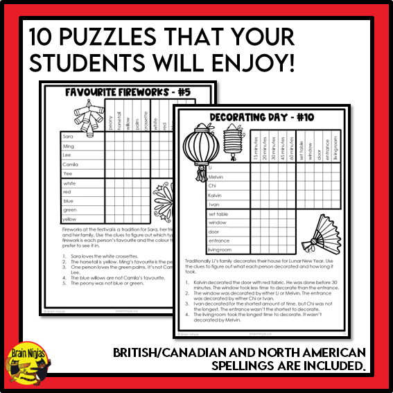 Lunar New Year Logic Puzzles | Paper and Digital