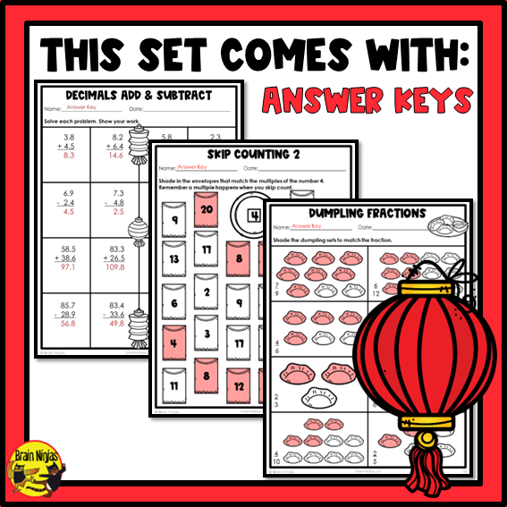 Lunar New Year Math Worksheets | Numbers to 10 000 | Paper